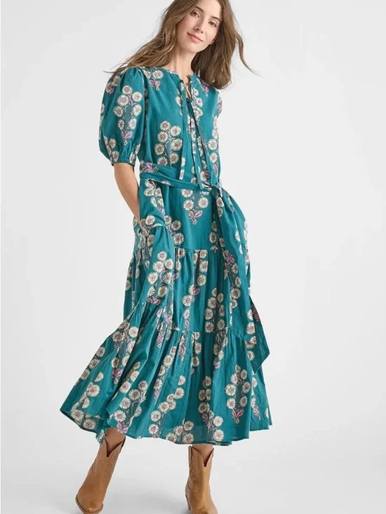 Pink Chicken Indira Pintucked Floral Dress in Evergreen Buttercup Floral - Picture 7 of 10